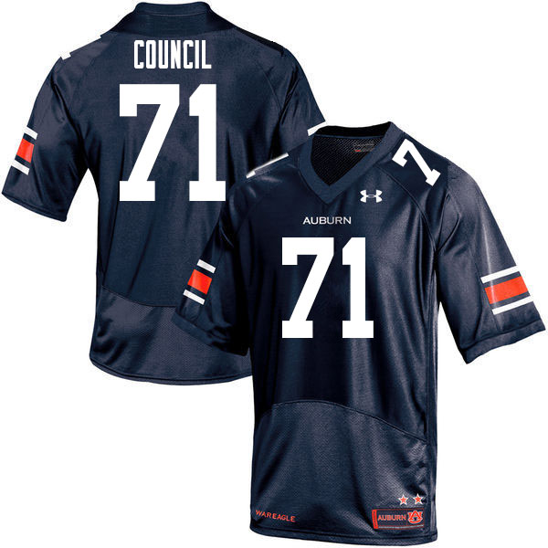 Auburn Tigers Men's Brandon Council #71 Navy Under Armour Stitched College 2020 NCAA Authentic Football Jersey TPZ5774VN